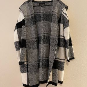 Alexander + David Oversized Open Plaid Checkered Coat With Hood